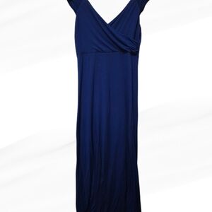 Allison Brittney Blue Sleeveless V-neck Maxi Gown